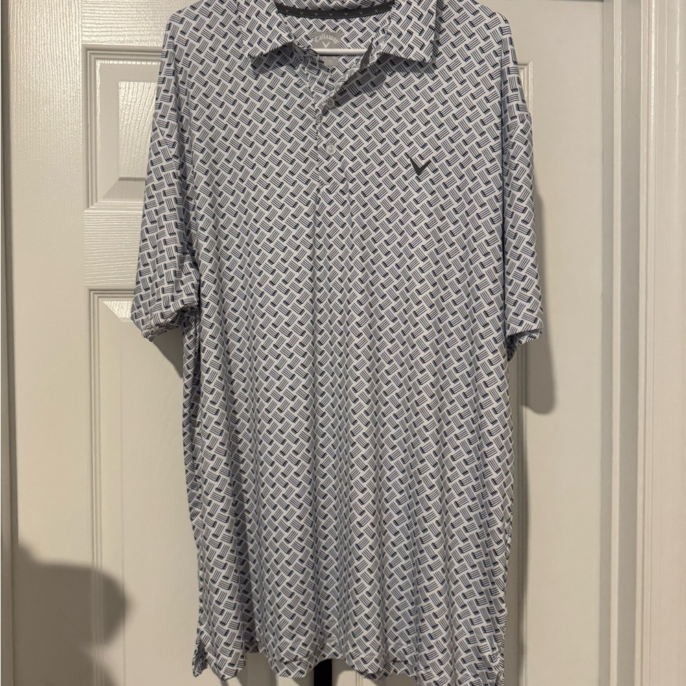 Callaway White and Blue Geometric Polo Shirt